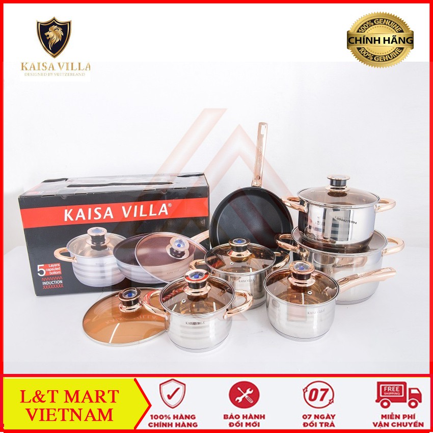 [BH 5 Năm] Bộ Nồi Đức KAISA VILLA 6 món 12 chi tiết, Dùng Cho Mọi Loại Bếp Điện, Bếp Từ, Bếp Ga Chống Gỉ, Chống Xước