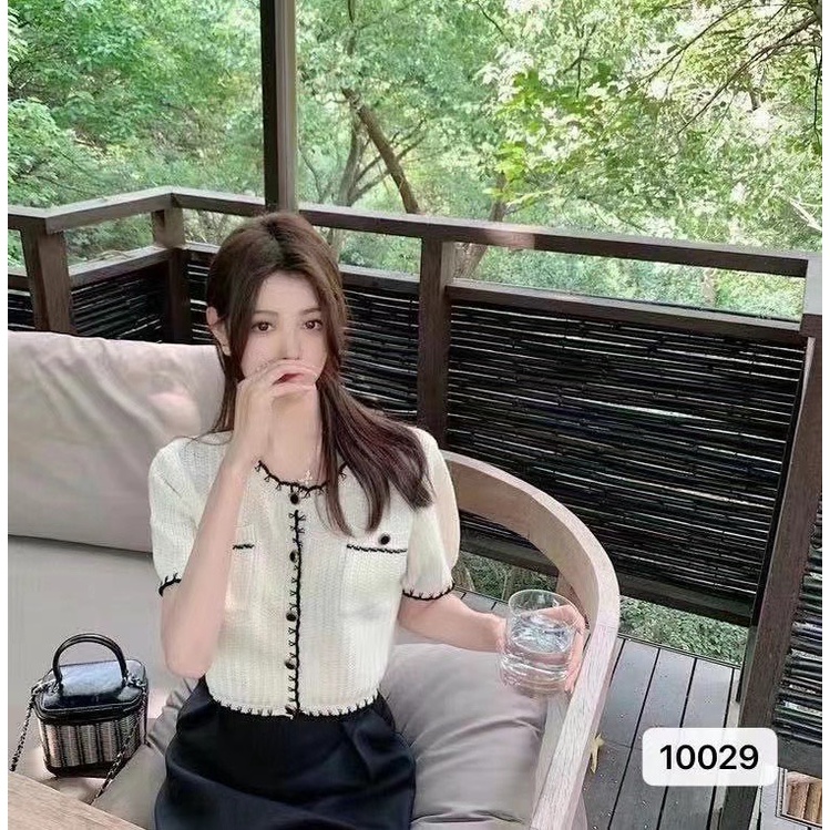 áo len cộc tay 2 túi ngực phong cách Hàn Quốc