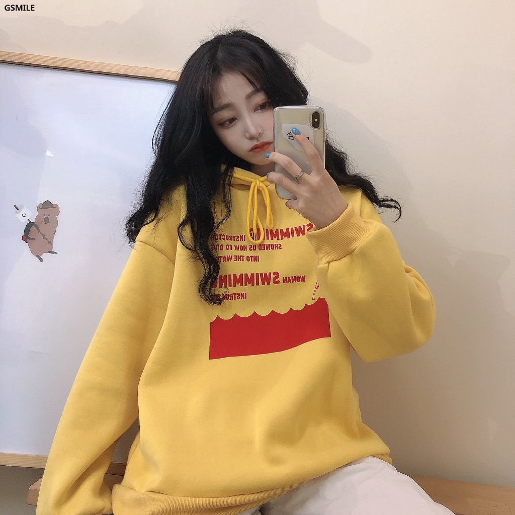 Áo hoodie nữ dáng rộng phong cách Hàn Quốc