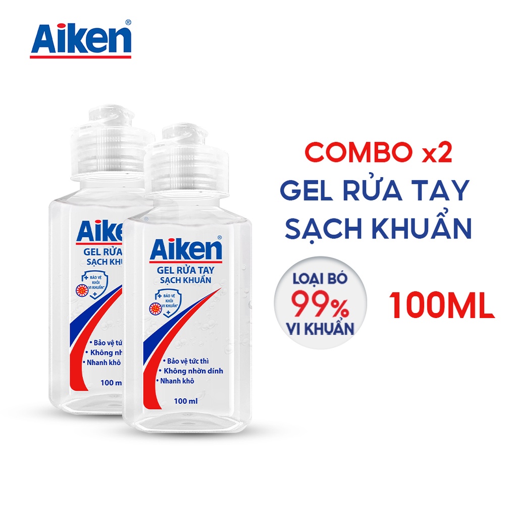 Bộ 4 sản phẩm Aiken sạch khuẩn: 2 sữa tắm trà xanh 350g + 2 gel rửa tay 100ml