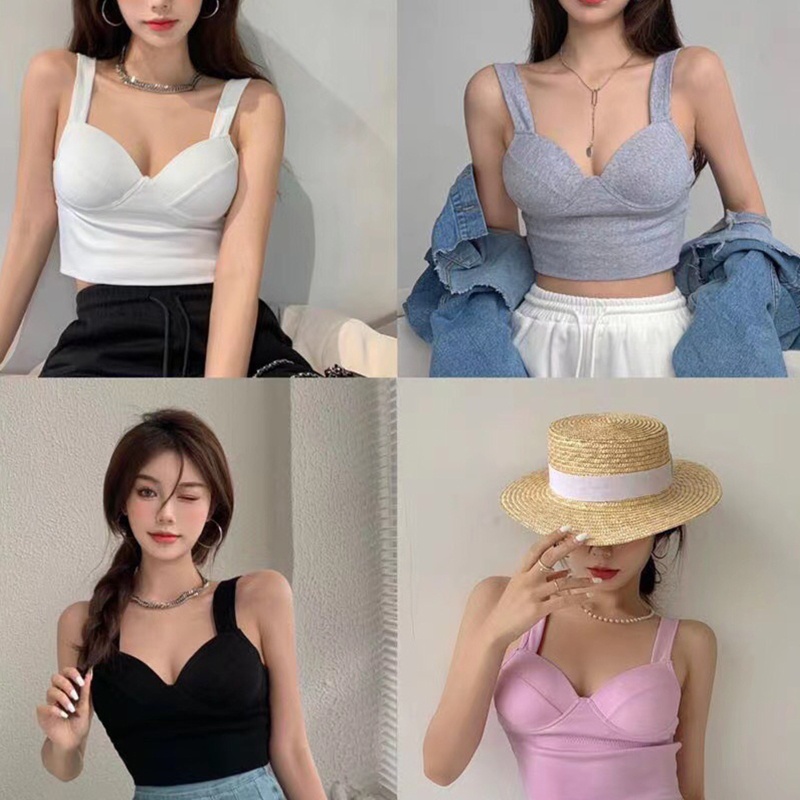 Áo Croptop Sát Nách Cổ Chữ V Có Mút Nâng Ngực Màu Trơn Phong Cách Thể Thao Quyến Rũ Cho Nữ