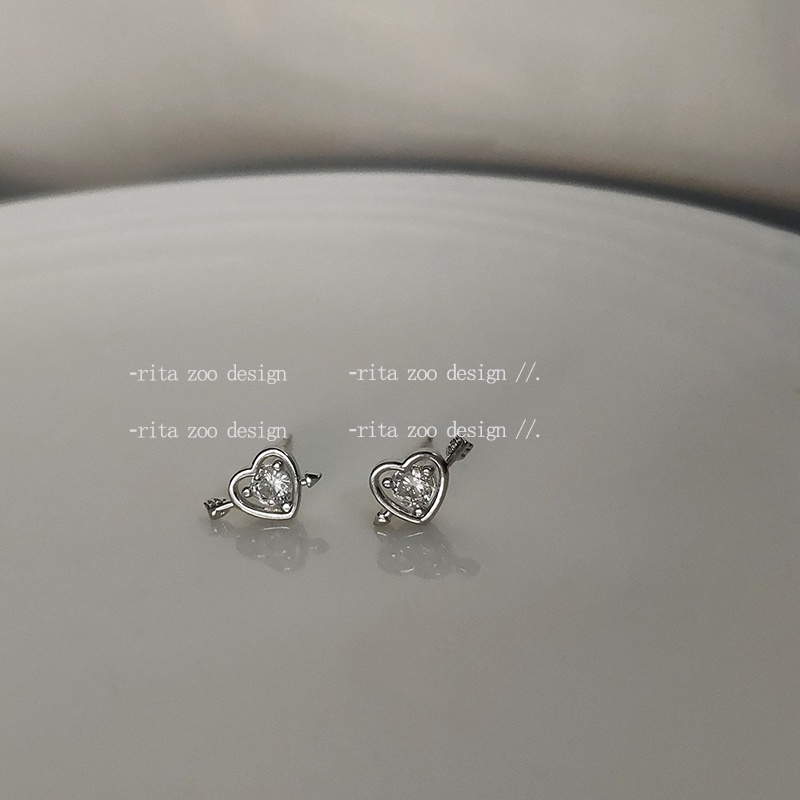 Khuyên Tai Hình Trái Tim/Mũi Tên Đính Đá Zircon Mini Cá Tính Cảm Giác Giác Quan Cao Cấp Phụ Kiện