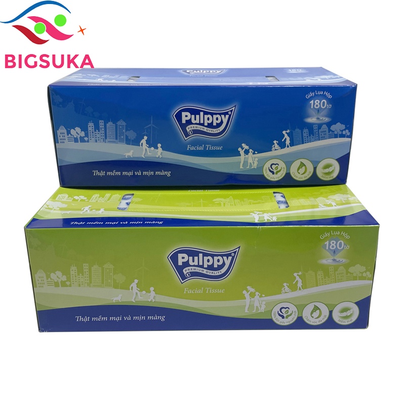 Khăn giấy ăn vuông Pulppy 180 tờ, Khăn hộp cao cấp BIGSUKA