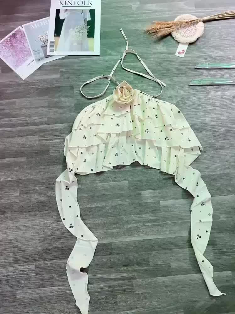 Áo yếm tầng hoa nhí tua rua, áo nữ croptop G35 | BigBuy360 - bigbuy360.vn