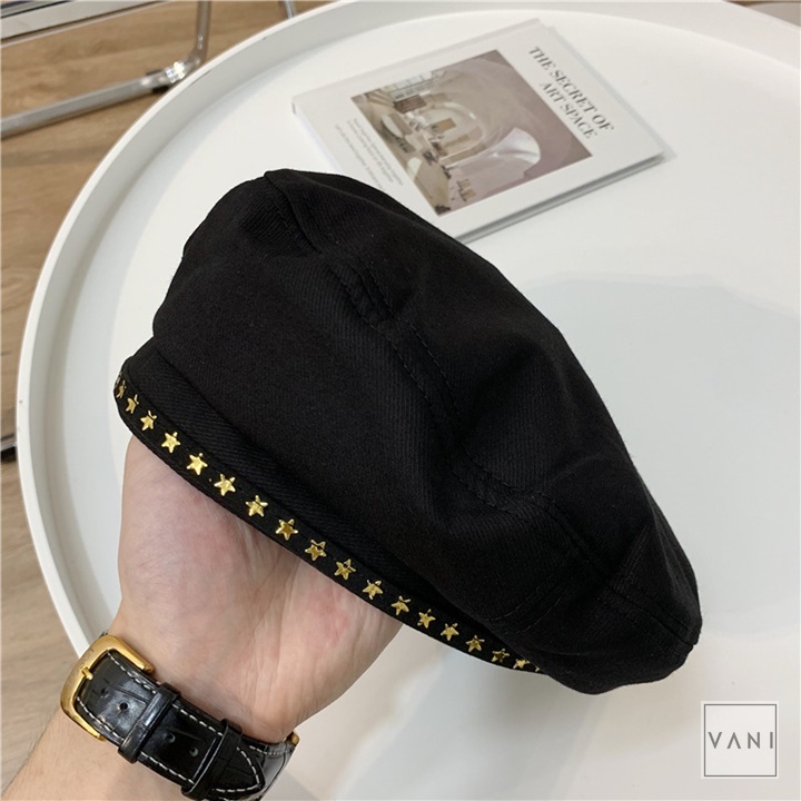 Nón Beret, Mũ Nồi Đen Trơn Đính Sao Basic - Vani Store