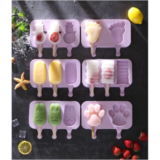 Bộ Khuôn Làm Kem Que Bằng Silicon Tiện Dụng + Tặng Kèm 50 Que Gỗ