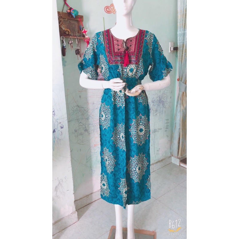 [Mã WAMT1505 giảm 10K đơn 0K] Đầm lanh lụa thêu thổ cẩm có tay (48-65ký) | BigBuy360 - bigbuy360.vn