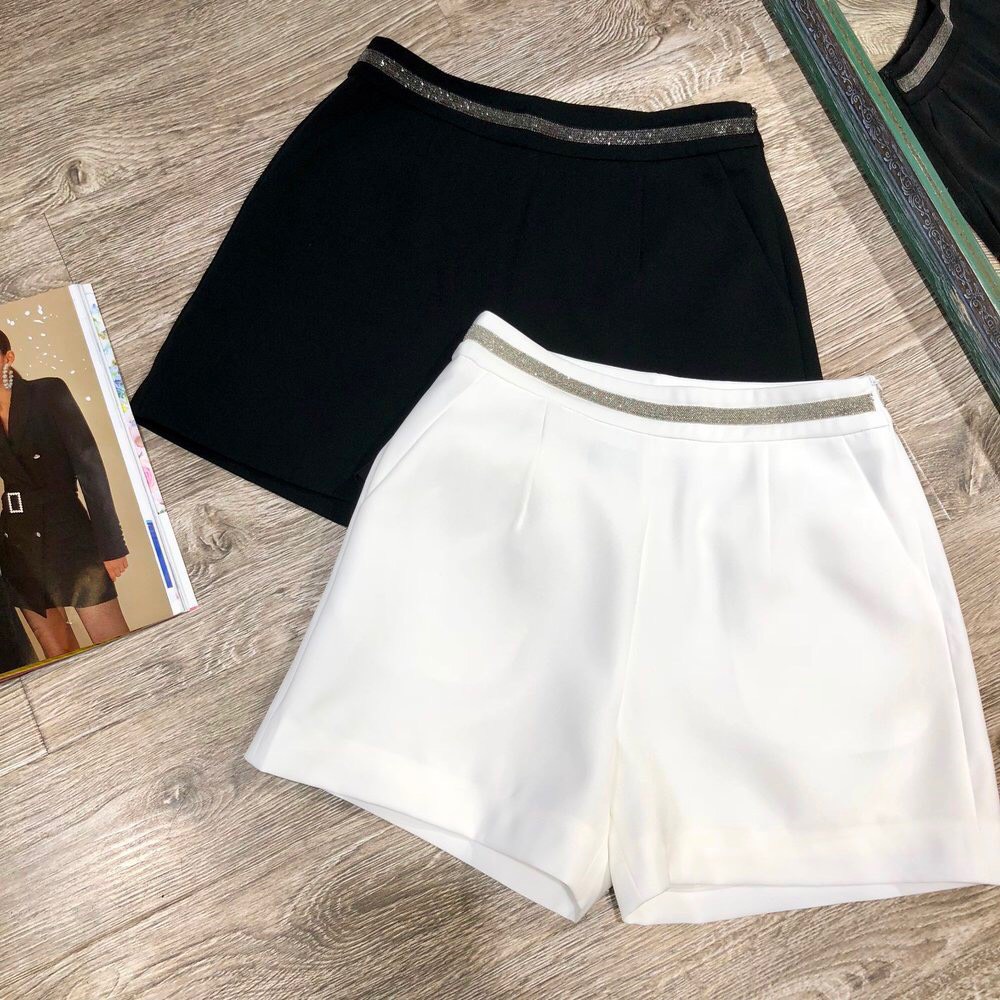 Quần short nữ BIGSIZE, short kim tuyến cạp cao viền kim tuyến có túi khóa sườn 633