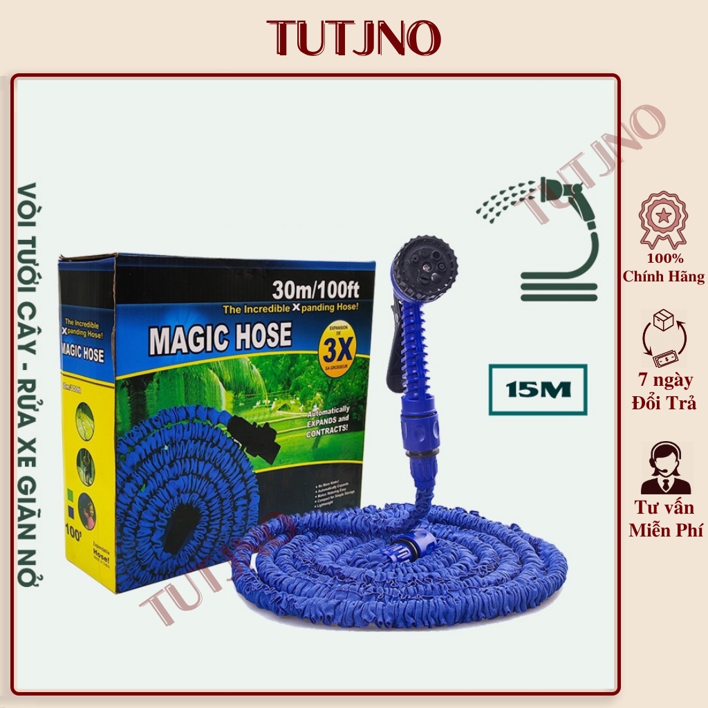 Vòi nước thông minh giãn nở 15m Magic Hose - Vòi nước rửa xe tưới cây tự động giãn dài khi bơm nước vào