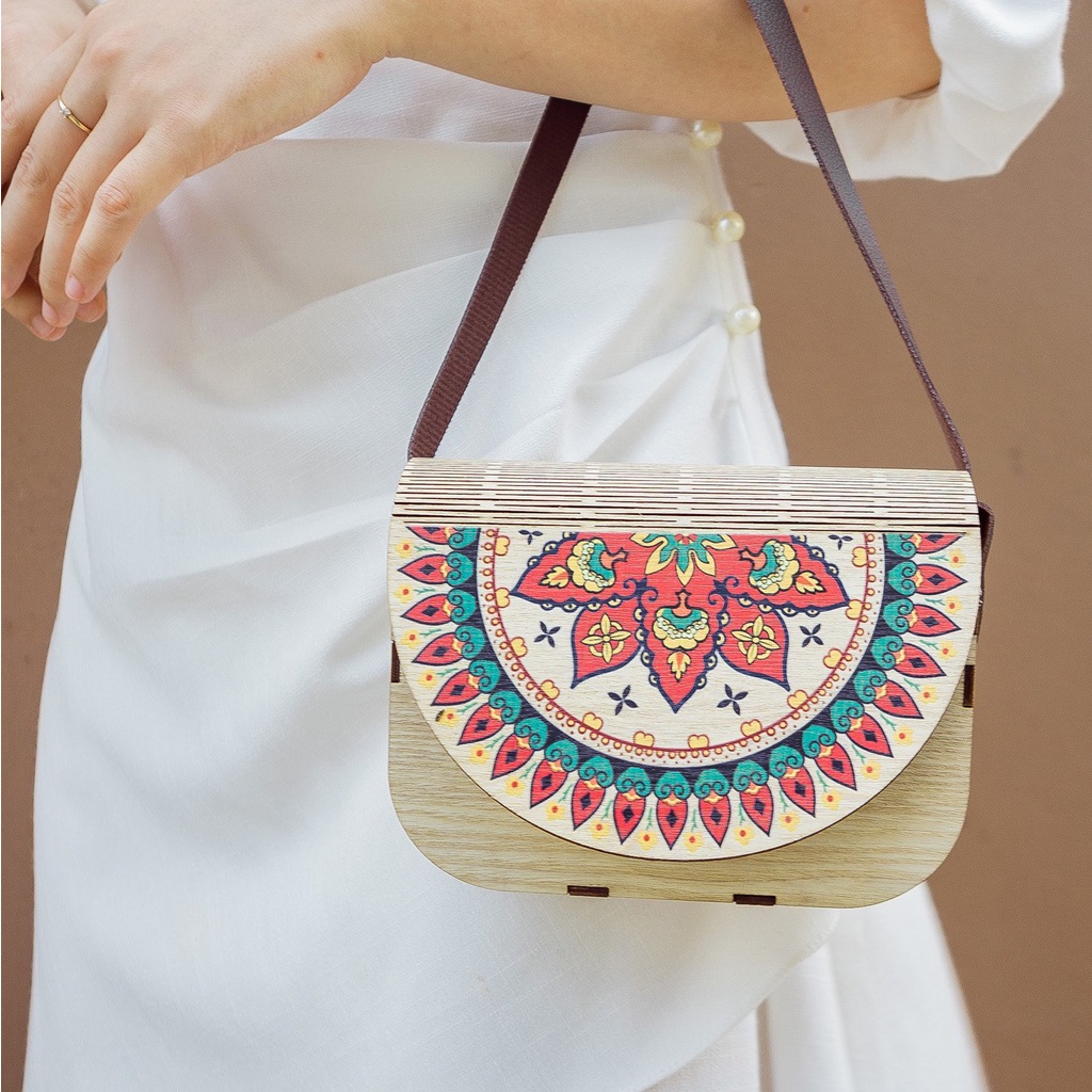 Túi Xách Gỗ Họa Tiết Boho Vintage