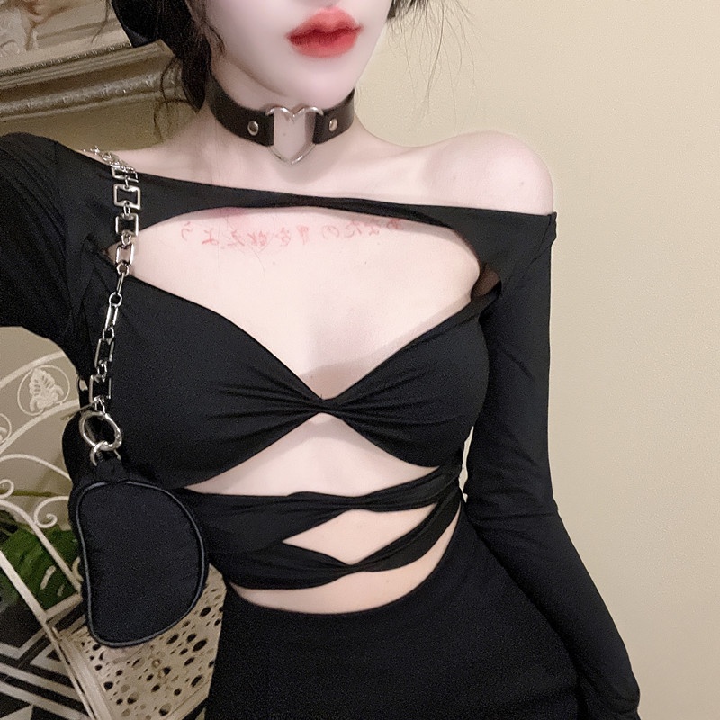 Áo Thun Mùa Thu 2022 Dáng Ôm Tay Dài Hở Một Bên Vai Gợi Cảm Hợp Thời Trang Cho Nữ