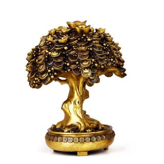 Cây tiền tài, lộc bằng đồng vàng nguyên chất cao 12cm đồ đồng phong thủy.
