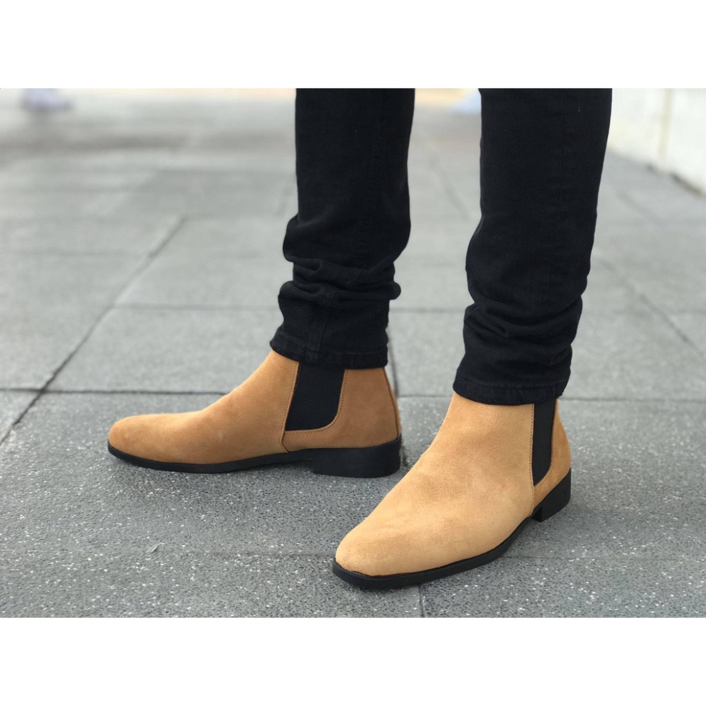 Giày thời trang nam cao cổ Chelsea boots da lộn màu nâu đế tăng chiều cao 3.5cm | BigBuy360 - bigbuy360.vn