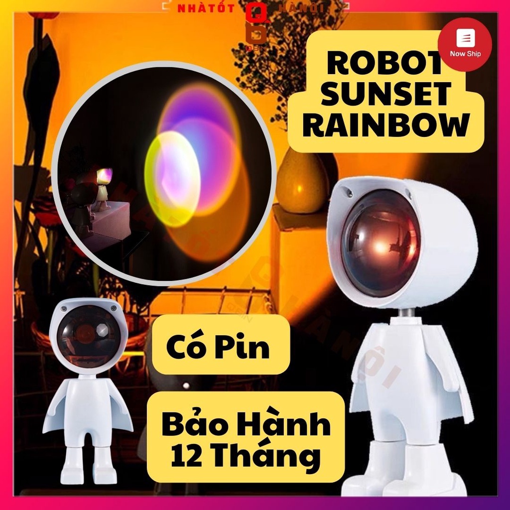 Đèn robot sunset lamp mẫu mới CÓ PIN và Thêm màu rainbow , Màu Chân Trời mới , Kèm cáp sạc