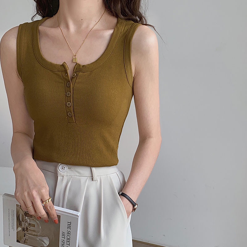 Áo Yếm Không Tay Màu Trơn 156231 Áo Nữ Không Tay Cổ Chữ U Thời Trang Quyến Rũ