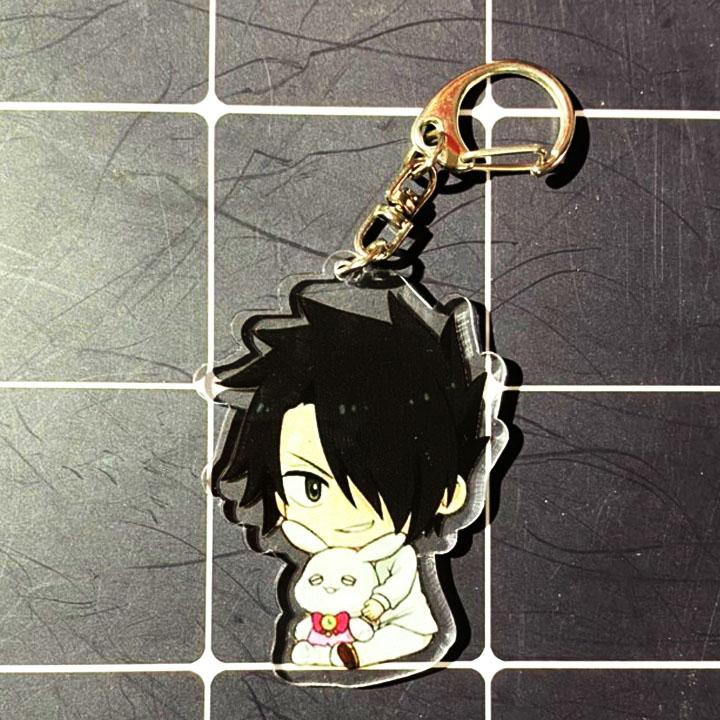 ( mica trong acrylic ) Móc khóa in hình MIỀN ĐẤT HỨA ver ÔM THỎ The Promised Neverland chibi anime cute