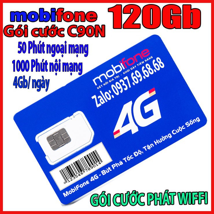 Sim 4G Mobifone C90N 4G/Ngày -90k/Tháng - miễn phí 1 tháng - 120GB DATA TỐC ĐỘ CAO - MIỄN PHÍ GỌI