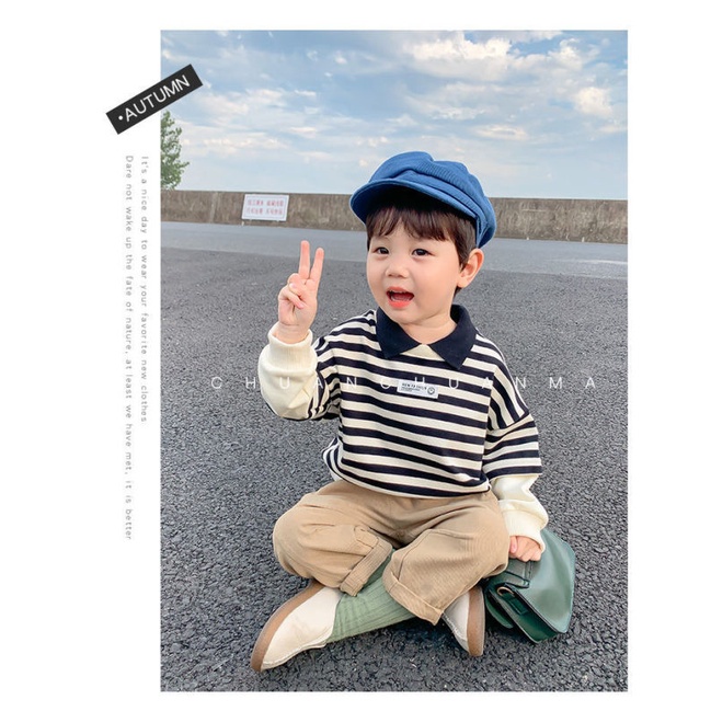 Áo thun tay dài kẻ sọc thời trang cho bé