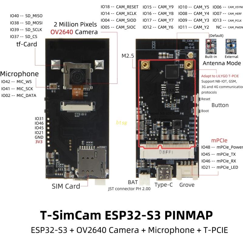 Bảng Mạch Phát Triển CAM ESP32-S3 WiFi BT5.0 w OV2640 Cho Máy Ảnh