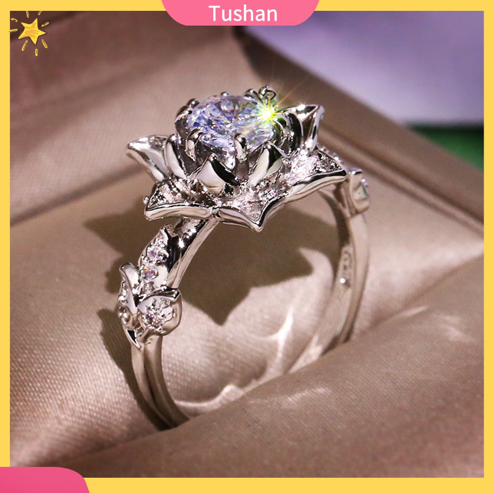 Nhẫn nữ hình hoa súng khảm đá vintage làm quà tặng trang sức dự tiệc