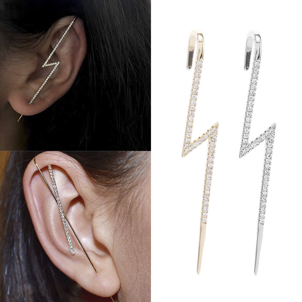 Bông Tai Hình Sấm Sét Đính Đá Zircon Phong Cách Hàn Quốc