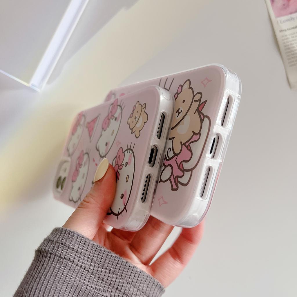 Ốp Điện Thoại Viền Cong in Hình Hello Kitty 3 Trong 1 Cho IPhone 13Promax 12 11 7plus X XS XR XSMAX 8 7