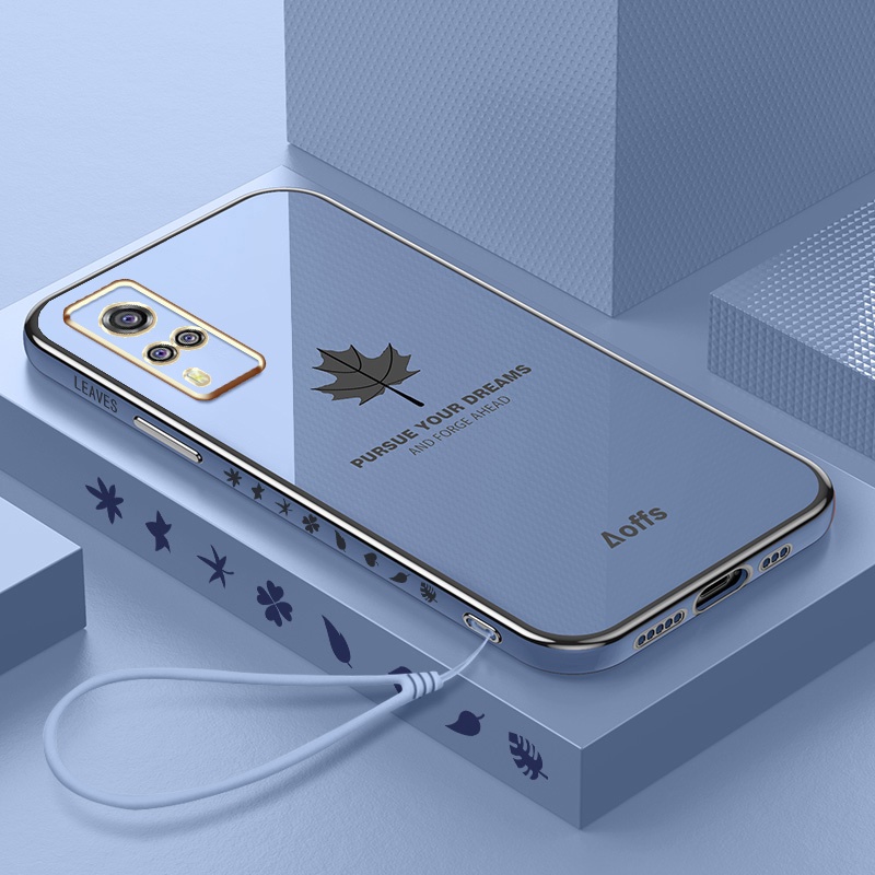 Ốp Điện Thoại Mềm Hình Vuông Mạ Điện Họa Tiết Lá Phong Cho Vivo Y51A Y51 2020 Y31 2020 Y53S 4G