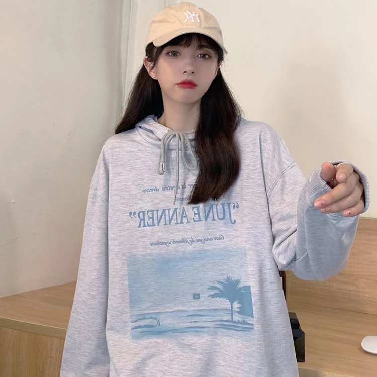 Áo Hoodie Tay Dài Form Rộng Theo Phong Cách Preppy