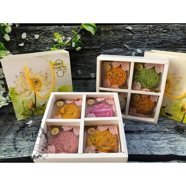 Hộp trung thu 4 bánh Hoa Đại (ngăn chia) ⚡ GIÁ TỐT NHẤT ⚡ hộp đựng bánh trung thu hoa 125g 200g