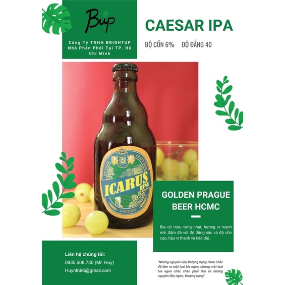 Pack 6 chai bia tươi thủ công Icarus IPA (Craft Beer Icarus IPA) - Độ cồn 6% - Độ đắng 40