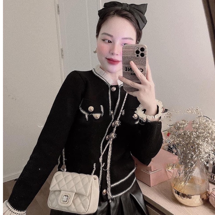 Áo khoác nhung viền thừng túi hộp cổ bèo áo kiểu nữ công sở | BigBuy360 - bigbuy360.vn