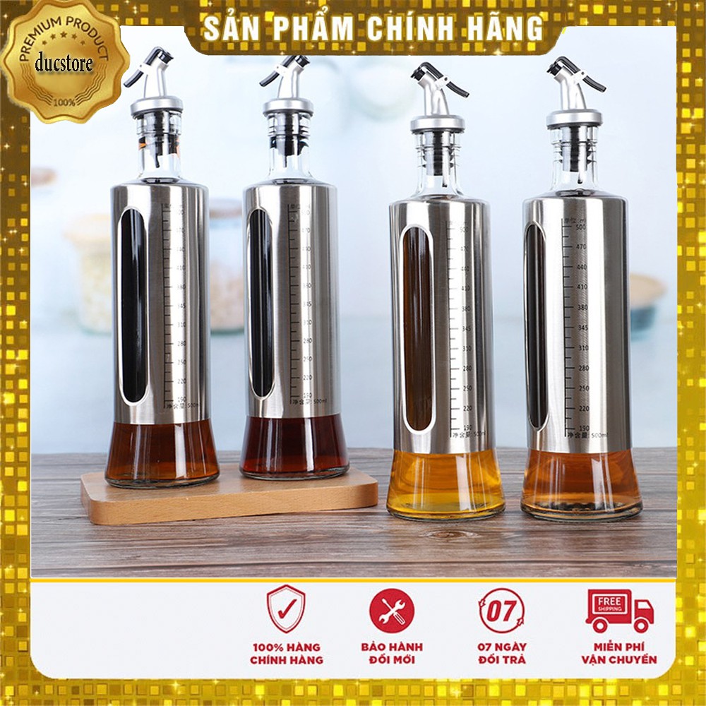 Chai rót dầu ăn-Chai triết nướng tương,nướng mắm bằng tủy tinh bọc inox có chia vạch dung tích 300ml-500ml