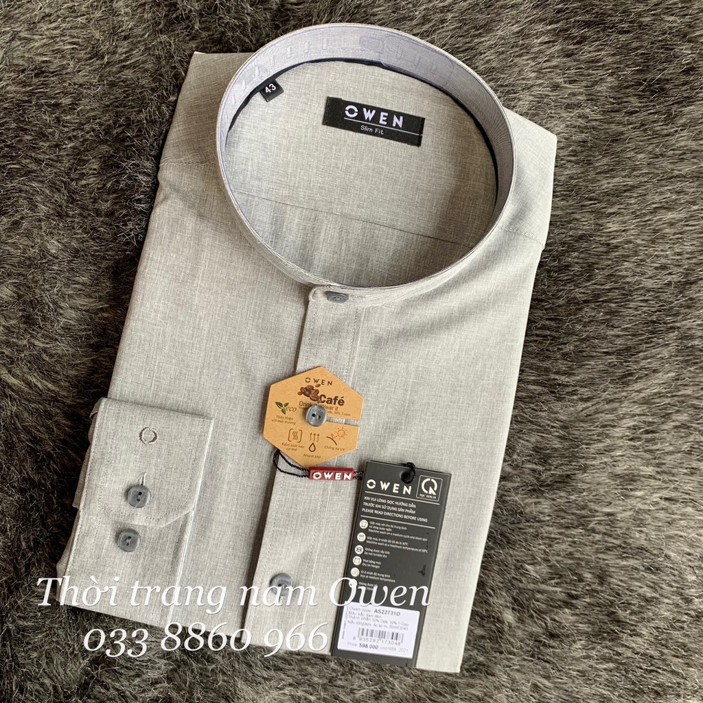 [SIZE 42] OWEN - Áo sơ mi dài tay OWEN SLIMFIT cổ tàu chất cafe 22731