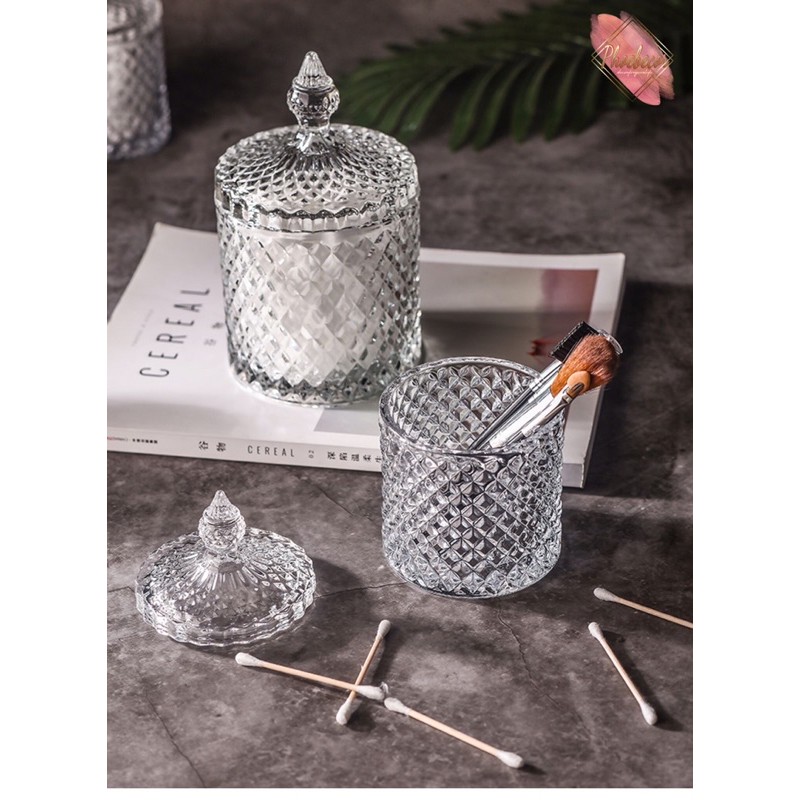 Hộp thuỷ tinh để đồ trang sức, bông tai, hộp thủy tinh có nắp nhiều màu - PB382