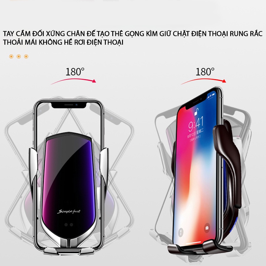 Giá đỡ sạc không dây trên ô tô SIMPLE FAST R2 thế hệ mới công nghệ sạc nhanh 10W cảm biến đóng mở tự động | BigBuy360 - bigbuy360.vn