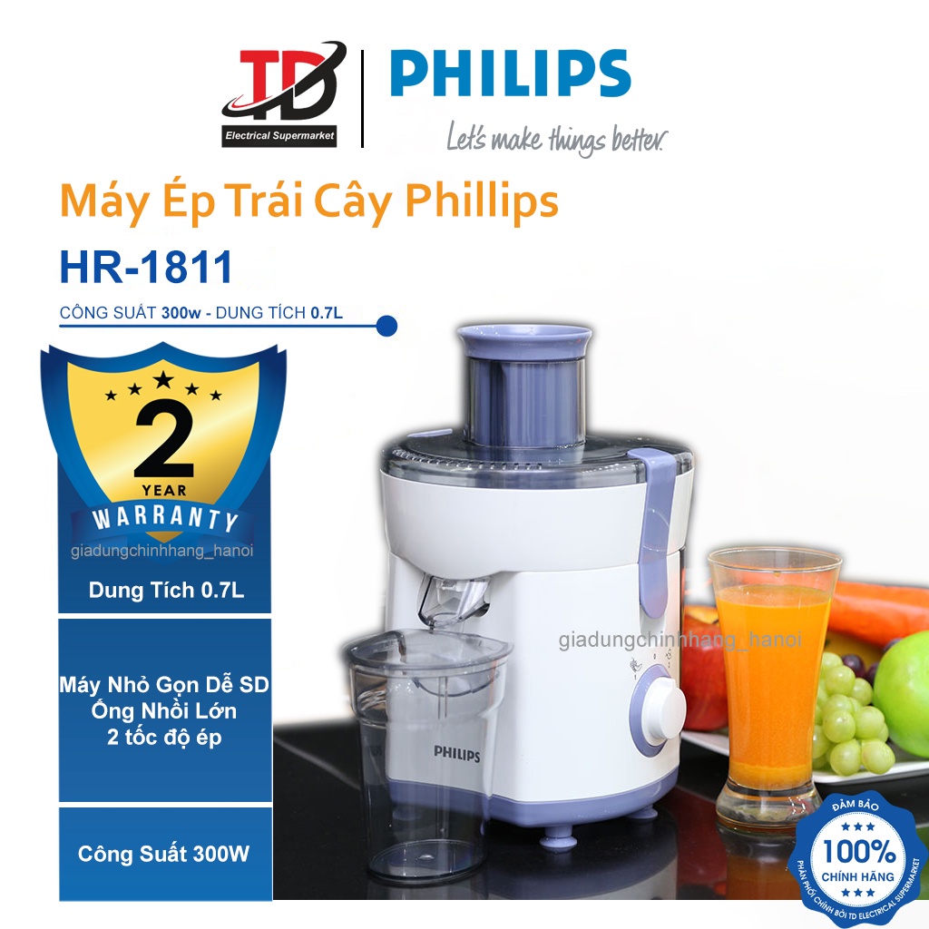 [Mã ELHAMS5 giảm 6% đơn 300K] Máy Ép Trái Cây Philips HR1811 - Công Suất 300w - Bảo Hành Chính Hãng 2 Năm