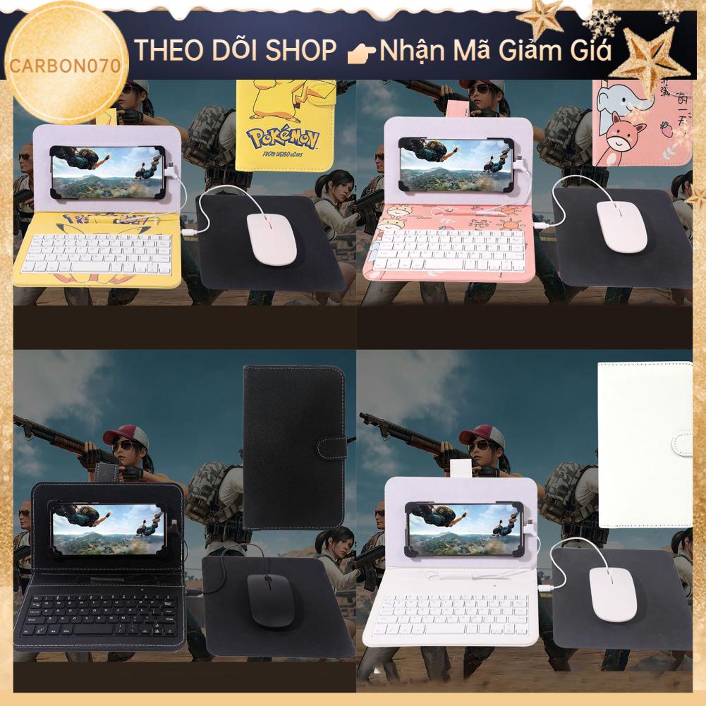 Hàng Sẵn Bao Da Kèm Bàn Phím Có Dây Cho Điện Thoại Di Động/Máy Tính Bảng Android  Hoạt hình dễ thương PVC【Carbon070】