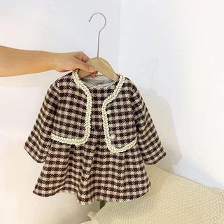 Set váy kèm áo khoác dạ kẻ cho bé gái
