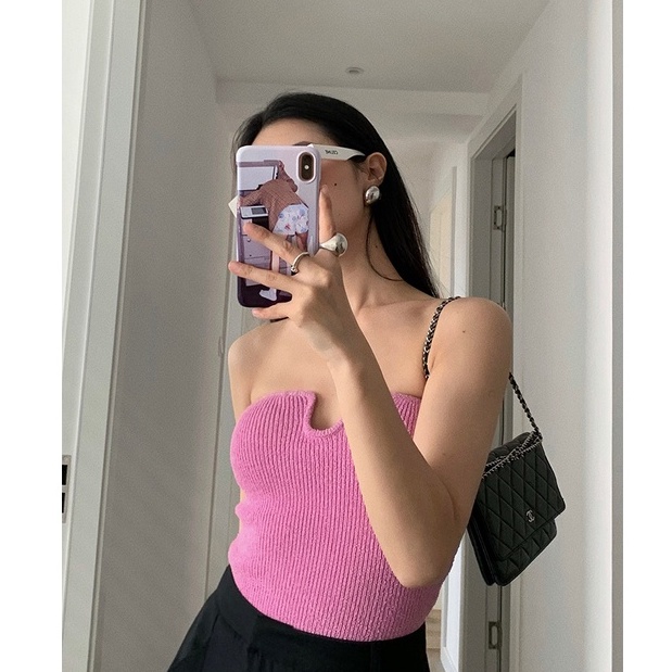 QADCOL Áo Ống Ngắn Dệt Kim Có Thể Mặc Ngoài Mùa Hè Phong Cách Mới