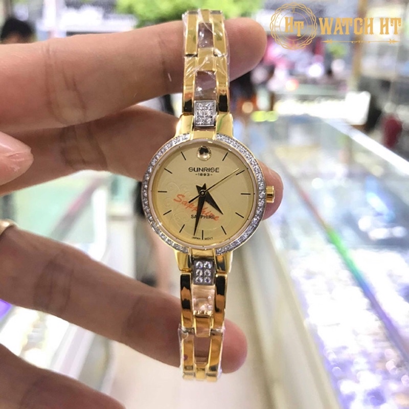 Đồng hồ nữ SUNRISE 9927SA vàng vành hạt full hộp chính hãng, kính Sapphire