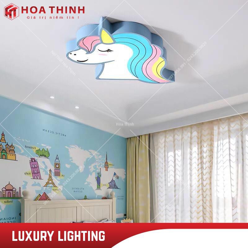 Đèn trẻ em ngựa Pony, đèn trần trang trí phòng ngủ trẻ em, 3 chế độ ánh sáng, bảo hành 2 năm