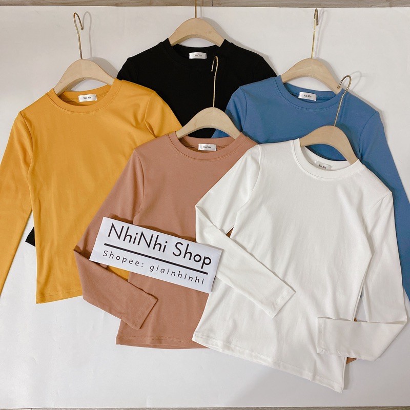 Áo thun xin xin dài tay cổ tròn dáng ôm, Áo phông dài tay vải cotton co giãn 4 chiều XX8201 - NhiNhiShop