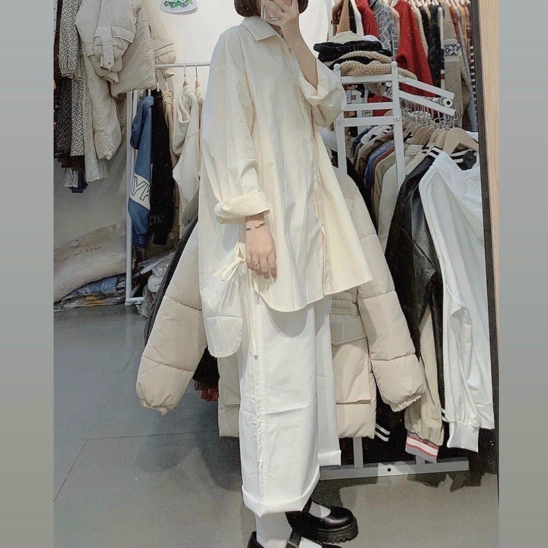 Áo Kiểu SIN SHIRT sơ mi tay dài form oversize tone màu basic hàng nhập quảng châu dày dặn