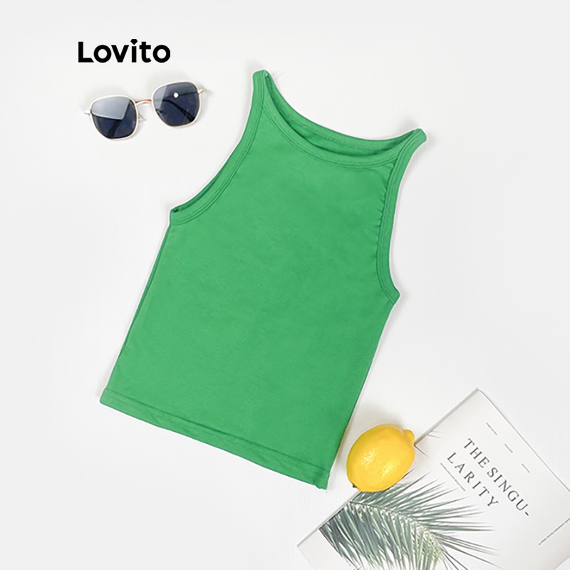 Áo Crop Top Lovito Không Tay Dáng Ôm Màu Trơn (Đen/Xanh Lá/Hồng) | BigBuy360 - bigbuy360.vn