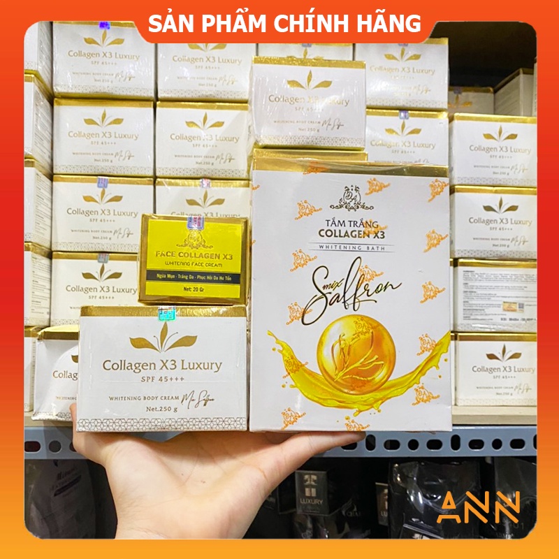 [Chính hãng] Combo Kem Body Collagen X3 Luxury + Kem Face + Tắm Trắng Mix Saffron Mỹ phẩm Đông Anh Colagen X3