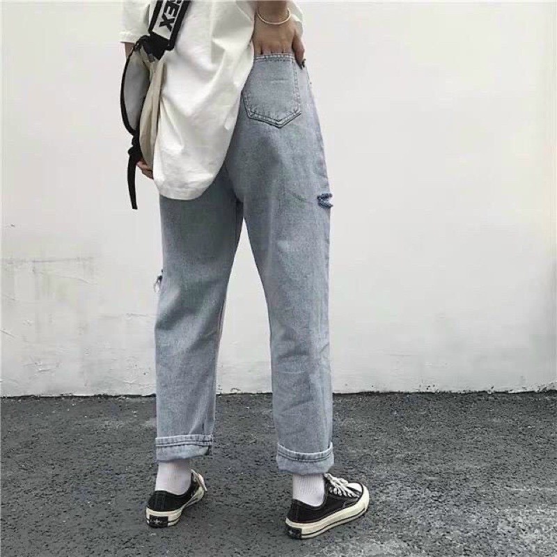 Quần jean baggy nam nữ rách xanh mã 6 quần baggy ống suông unisex kun shop hot trend 2022