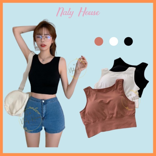 Áo Bra Trơn 3 Lỗ Có Mút Chất Cotton Co Giãn Thấm Hút Thoáng Mát Tập Gym Thể Thao Naly