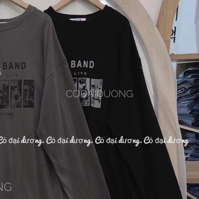 [RẺ VÔ ĐỊCH] Áo thun THU ĐÔNG form thụng in chữ THE BAND dài tay cổ tròn unisex (kèm ảnh thật ở cuối)