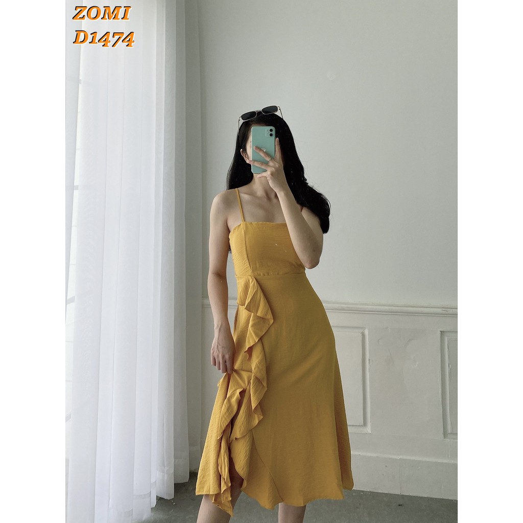 Đầm maxi hai dây xẻ bèo hack chiều cao thiết kế ZOMI D1474 | BigBuy360 - bigbuy360.vn