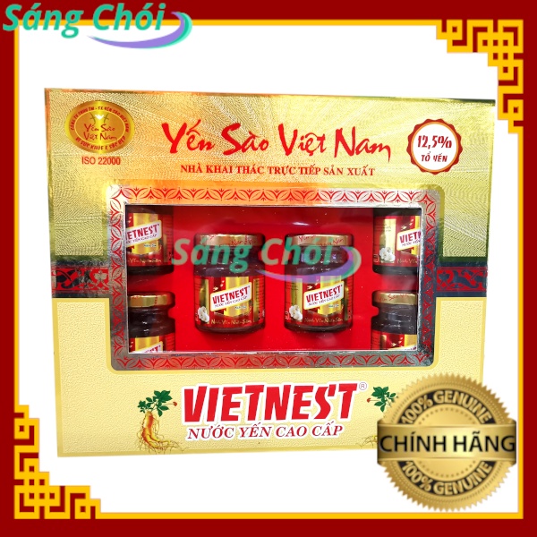 Hộp Quà 6 Lọ Tổ Yến Vietnest Chưng Sẵn Với Đường Phèn Và Nhân Sâm Cao Cấp 70ml